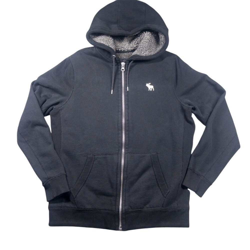 Abercrombie & Fitch Hoodie Medium Zip Up Soft AF Fleece Thick Sherpa Lined Moose